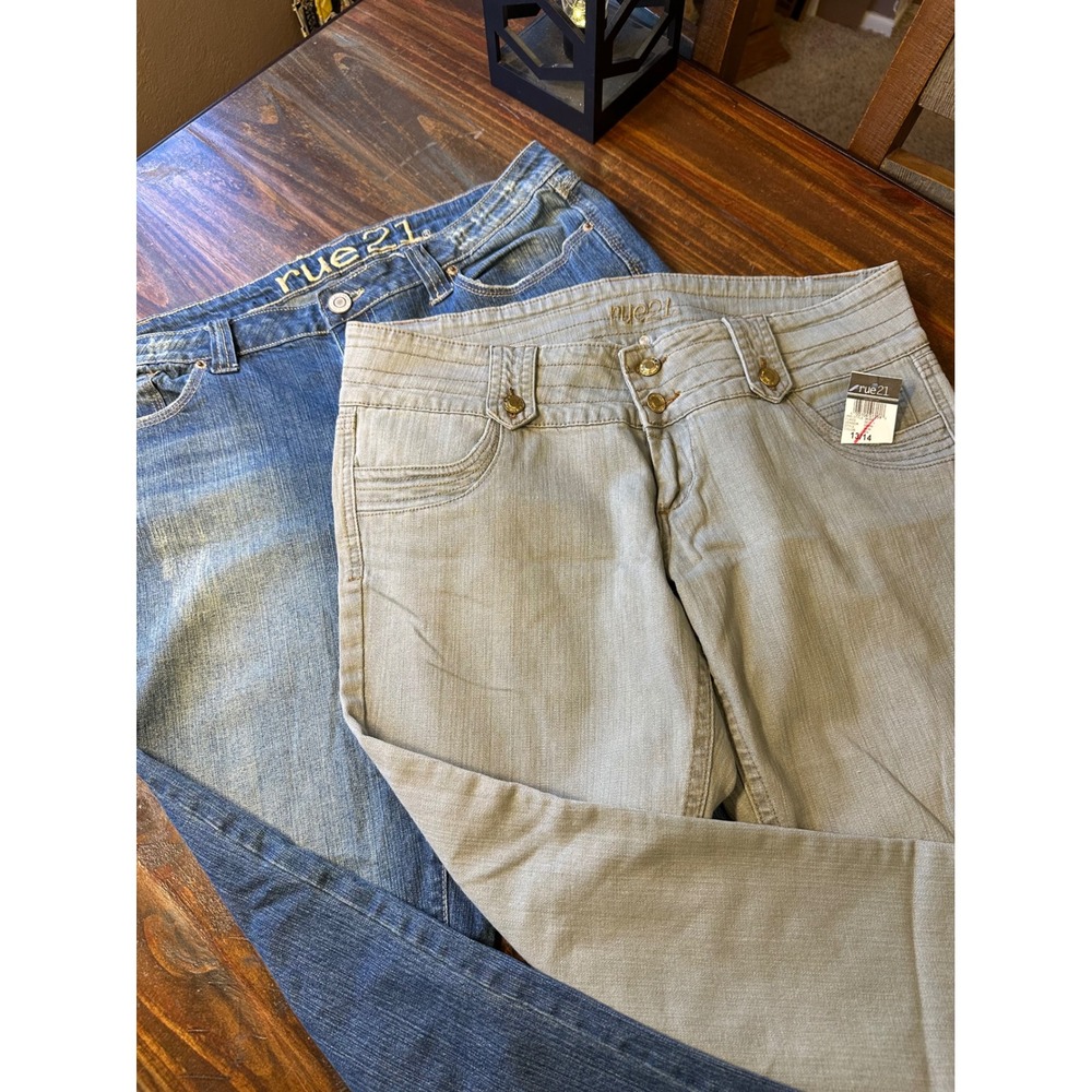 Rue 21 Womens Jeans Bundle Bootcut Blue Wash Size 14 & Zip Ankle Gray Wash‎ VTG